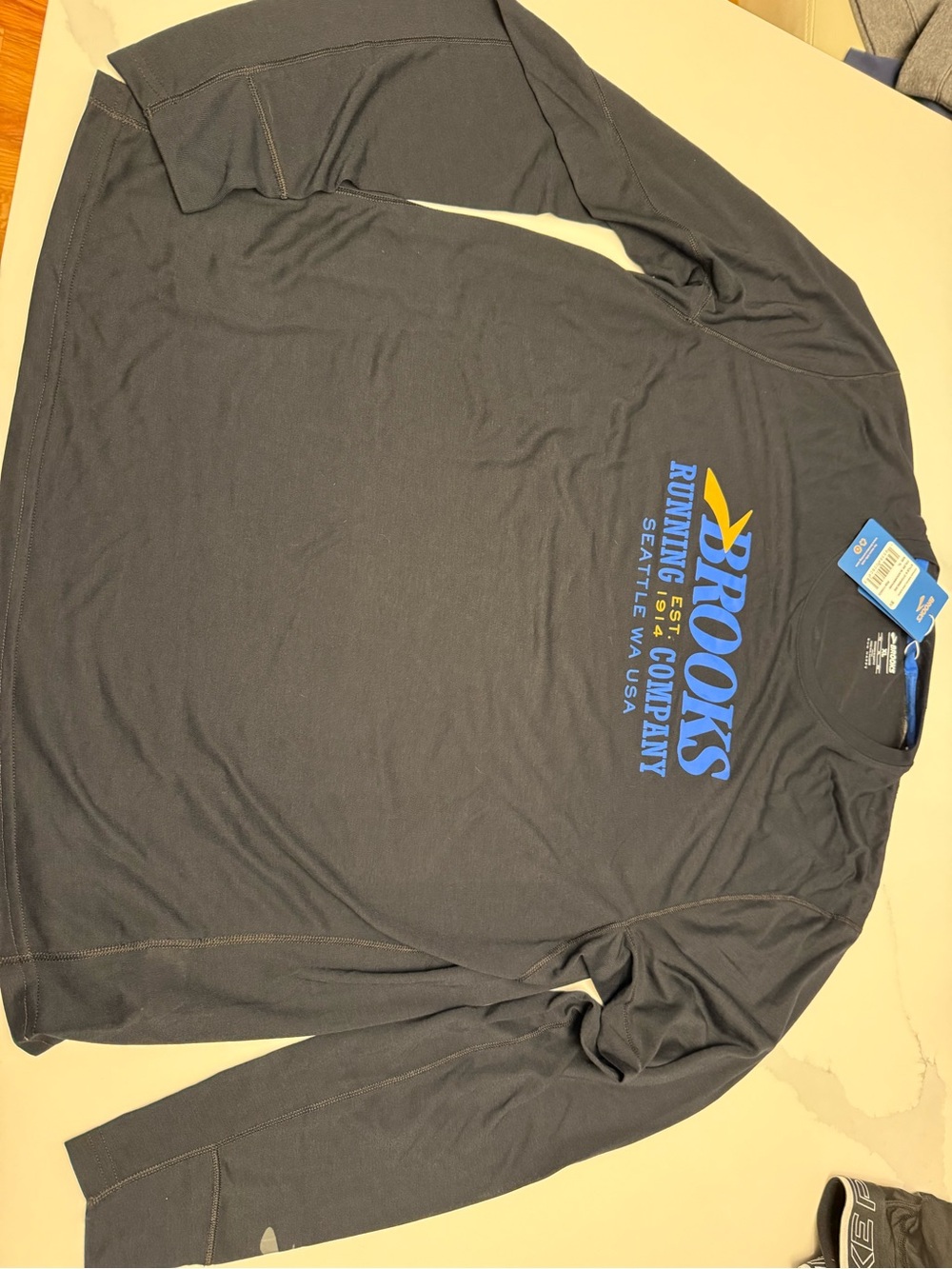 Brooks Long-Sleeve Logo Tee -Black with Blue & Yellow Accents